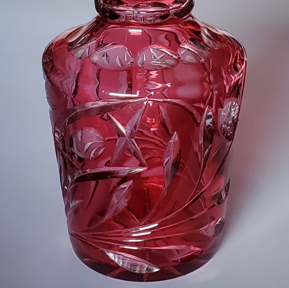 12" Crystal Cranberry Cut To Clear Bohemian Decanter EUC - Picture 10 of 16